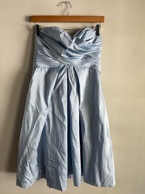 Watters Wtoo Blue Strapless Twist Bodice Midi Dress Formal Bridesmaid
